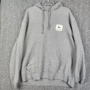 John Deere Hoodie‎ Mens 2XL Grey Graphic Pullover Fleece Workwear Logo